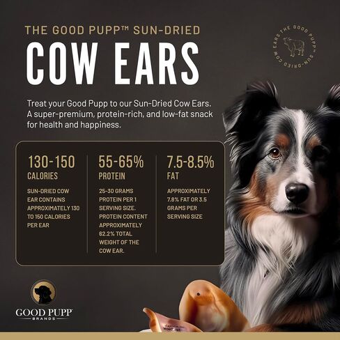 آذان بقرة مجففة بالشمس طبيعية 100% من Good Pupp للكلاب، منتقاة يدويًا، قطع سميكة من أذن البقرة للكلاب، بديل صحي لآذان الخنزير، مضغ من الجلد الخام in Kuwait