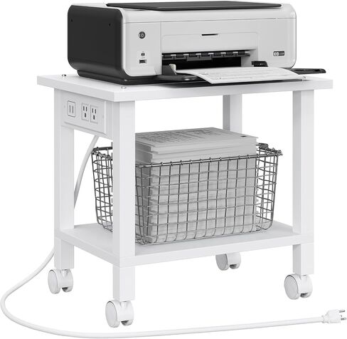 TUTOTAK 2 Tier Printer Stand, Printer Cart, Printer Table with Wheels, White PS01BW001 in Saudi Arabia