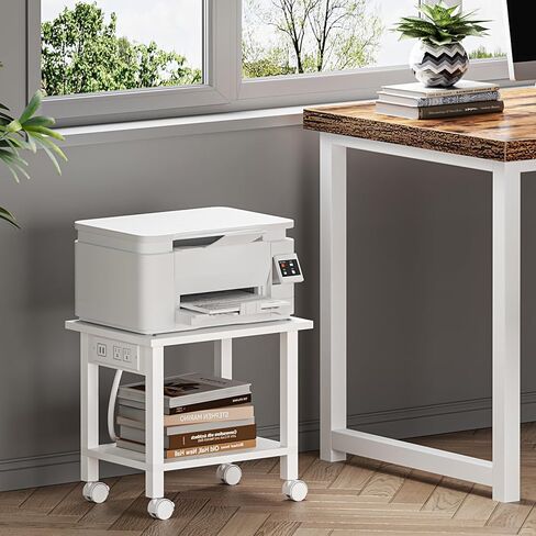 TUTOTAK 2 Tier Printer Stand, Printer Cart, Printer Table with Wheels, White PS01BW001 in Saudi Arabia