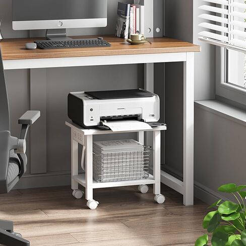 TUTOTAK 2 Tier Printer Stand, Printer Cart, Printer Table with Wheels, White PS01BW001 in Saudi Arabia