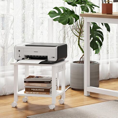 TUTOTAK 2 Tier Printer Stand, Printer Cart, Printer Table with Wheels, White PS01BW001 in Saudi Arabia