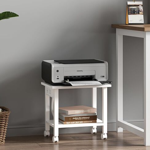 TUTOTAK 2 Tier Printer Stand, Printer Cart, Printer Table with Wheels, White PS01BW001 in Saudi Arabia