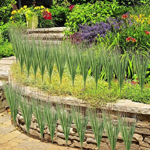 Hoteam 24 Pieces 27 Artificial Plants Onion Grass Greenery Fake Shrubs Plant Tall Faux Wheat Grass for House Home Indoor Outdoor Office Patio Garden Farmhouse Window Box Decor in Saudi Arabia