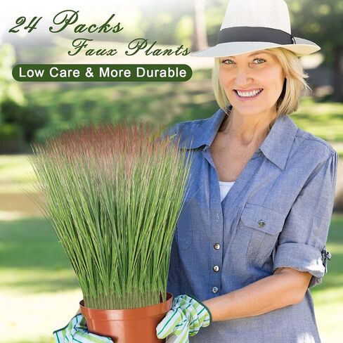 Hoteam 24 Pieces 27 Artificial Plants Onion Grass Greenery Fake Shrubs Plant Tall Faux Wheat Grass for House Home Indoor Outdoor Office Patio Garden Farmhouse Window Box Decor in Saudi Arabia
