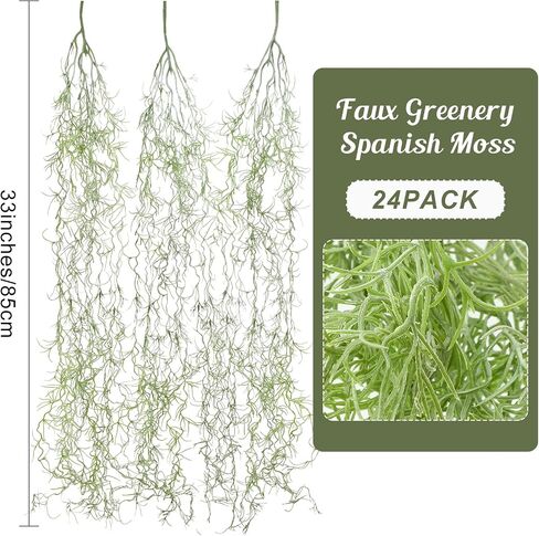 XunYee 24 Pack Faux Greenery Moss for Potted Plants Spanish Realistic Moss Hanging Plants Artificial Decor Vines Fake Moss for Crafts Planters Outdoor Indoor Wall Office Decoration in Saudi Arabia