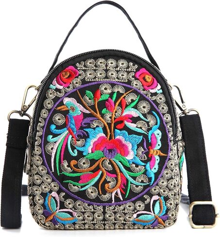 Embroidery Canvas Shoulder Bag Women Vintage Boho Mini Crossbody Bag Handbag Cell Phone Pouch in Saudi Arabia