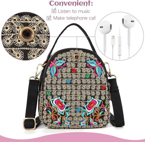 Embroidery Canvas Shoulder Bag Women Vintage Boho Mini Crossbody Bag Handbag Cell Phone Pouch in Saudi Arabia