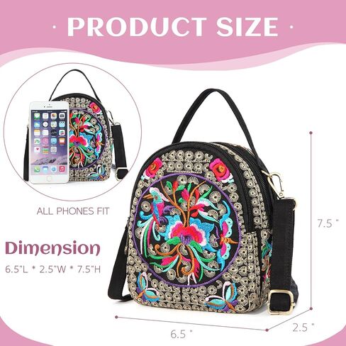 Embroidery Canvas Shoulder Bag Women Vintage Boho Mini Crossbody Bag Handbag Cell Phone Pouch in Saudi Arabia