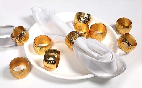 Everyday Metal Napkin Rings for Wedding Receptions, Dinners Parties, Family Gatherings, Everyday Use - Hand Made by Skilled artisans, Hammered Silver, Set of 6 in Saudi Arabia