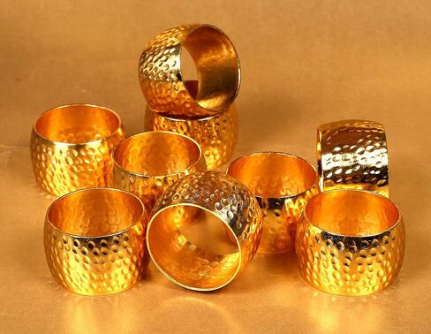 Everyday Metal Napkin Rings for Wedding Receptions, Dinners Parties, Family Gatherings, Everyday Use - Hand Made by Skilled artisans, Hammered Silver, Set of 6 in Saudi Arabia
