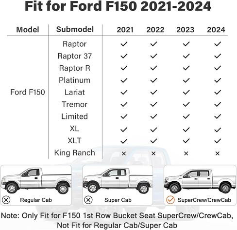 Supercover for Ford F150 Seat Covers 2024 2023 2022 2021,Custom Fit Waterproof Leather Truck Seat Covers Full Set for F150 2021-2024 Accessories,Only for F150 1st Row Bucket Seat SuperCrew/CrewCab in Kuwait