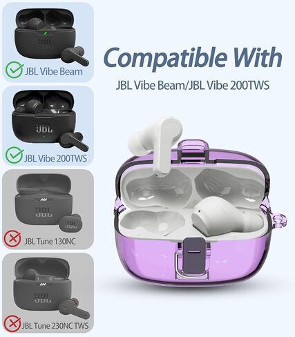 [ترقية القفل الآمن] لغطاء حافظة JBL Vibe 200TWS/JBL Vibe Beam مع مجموعة منظف، غطاء واقٍ صلب شفاف من البولي كربونات لـ JBL Vibe 200TWS/JBL Vibe Beam مع حلقة تسلق (أزرق شفاف) in Kuwait