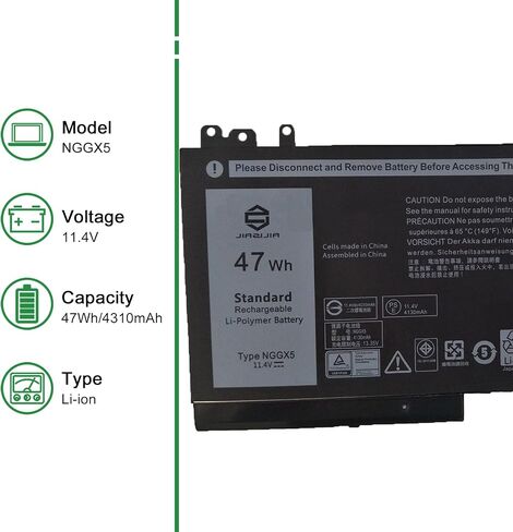 NGGX5 JY8D6 Laptop Battery Replacement for Dell Latitude E5270 E5470 E5570 Precision 3510 Series Notebook 0JY8D6 954DF 451-BBUN 451-BBUJ RDRH9 11.4V 47Wh 4310mAh in Saudi Arabia