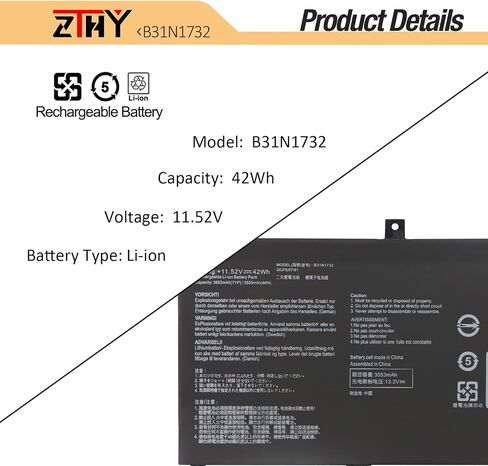 ZTHY 42Wh B31N1732 استبدال البطارية لـ ASUS VivoBook S14 S430FA S430FN S430UA S430UAN S430UN K430F K430FA K430U V430U X430U X430UA X430UN X430UF X430FA X430FN FX571GT FX571LH FX57 1لي F571GD X571GD in Saudi Arabia