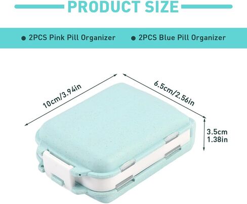 4Pcs Pill Organizer,8 Compartments Portable Pill Box,Travel Pill Box,Three Folding Design Daily Pill Organizer for Pocket Purse Medicine Vitamin Holder Container(Pink,Blue) in Saudi Arabia