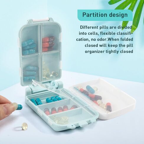 4Pcs Pill Organizer,8 Compartments Portable Pill Box,Travel Pill Box,Three Folding Design Daily Pill Organizer for Pocket Purse Medicine Vitamin Holder Container(Pink,Blue) in Saudi Arabia