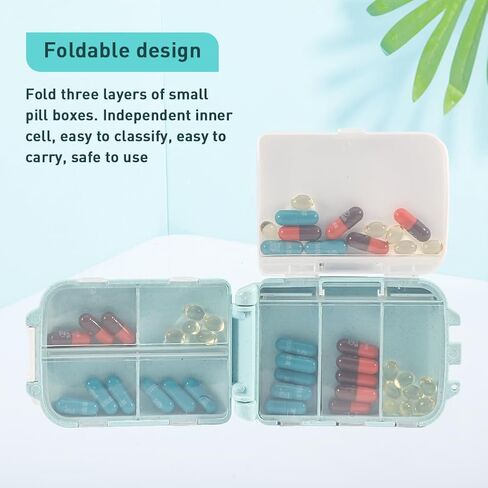 4Pcs Pill Organizer,8 Compartments Portable Pill Box,Travel Pill Box,Three Folding Design Daily Pill Organizer for Pocket Purse Medicine Vitamin Holder Container(Pink,Blue) in Saudi Arabia
