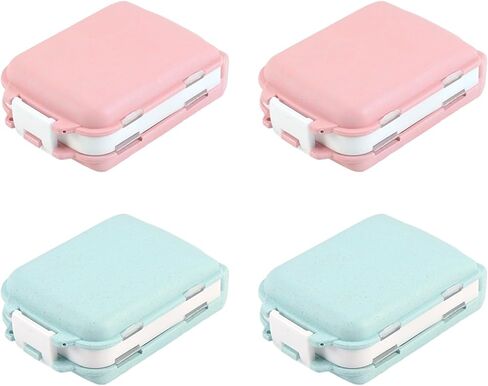 4Pcs Pill Organizer,8 Compartments Portable Pill Box,Travel Pill Box,Three Folding Design Daily Pill Organizer for Pocket Purse Medicine Vitamin Holder Container(Pink,Blue) in Saudi Arabia