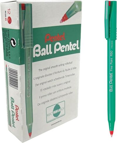 Pentel R50 Rollerball Pen Green Barrel Water-Based 0.8mm Tip 0.4mm Line Blue Ref R50-C [Pack of 12] in Saudi Arabia