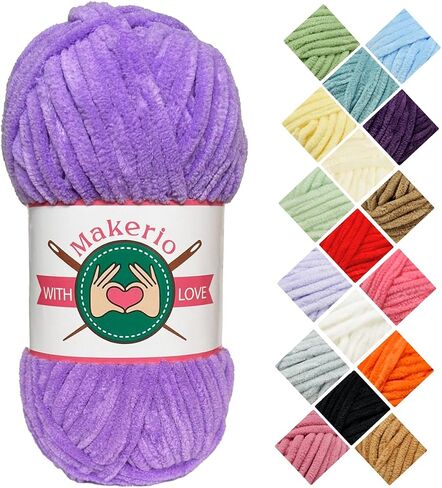Velvet Yarn - Chenille Amigurumi for Crocheting Super Bulky Yarn 100g (75 Yds) - Fluffy and Chunky Knitting Yarn for Baby Blanket - Soft and Thick Yarns for Handcrafts (Green) in Saudi Arabia
