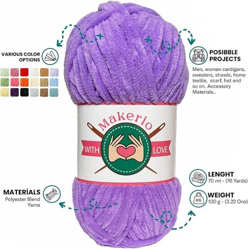Velvet Yarn - Chenille Amigurumi for Crocheting Super Bulky Yarn 100g (75 Yds) - Fluffy and Chunky Knitting Yarn for Baby Blanket - Soft and Thick Yarns for Handcrafts (Green) in Saudi Arabia