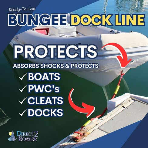 خط رصيف بنجي بطول 6 بوصات - أبيض - يمتد إلى 9 أقدام - مثالي للقوارب وPWC وJet Ski وDinghy وKayak وPontoon حتى 4000# in Saudi Arabia