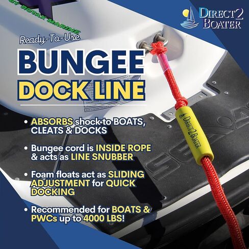 خط رصيف بنجي بطول 6 بوصات - أبيض - يمتد إلى 9 أقدام - مثالي للقوارب وPWC وJet Ski وDinghy وKayak وPontoon حتى 4000# in Saudi Arabia