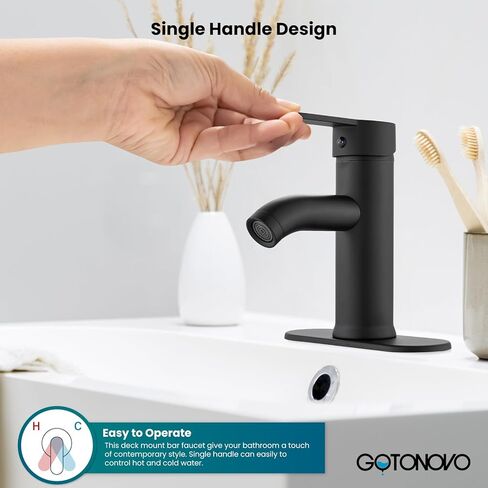 gotonovo Bathroom Sink Faucet Single Hole Single Handle Stainless Steel Black and Brushed Nickel Bathroom Vanity Faucet Farmhouse Basin Sink Faucet with Supply Line in Kuwait