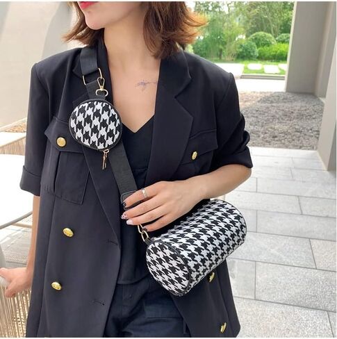 ANKOMINA Women Fashion Houndstooth Printed Crossbody Shoulder Bag Lady Small Clutch Handbag with Mini Wallet Coin Purse in Saudi Arabia