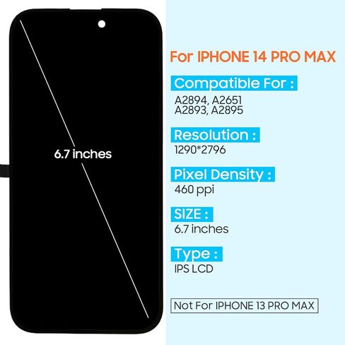 استبدال شاشة OLED 14 Pro Max لهاتف iPhone 14 Pro Max LCD مجموعة محول رقمي لشاشة تعمل باللمس مع مجموعات إصلاح، طراز متوافق A2894 A2651 A2893 A2895 in Saudi Arabia