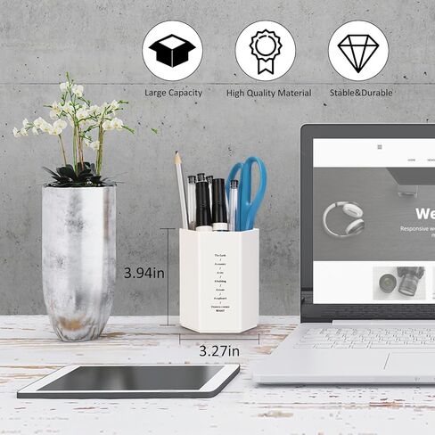 حامل أقلام للمكتب، حامل أقلام رصاص بسيط، إكسسوارات مكتب عصرية سداسية، متعدد الوظائف لتخزين أكواب أقلام الرصاص، لوازم مكتبية للنساء، المنزل، المدرسة، الفصل الدراسي والأطفال (أبيض) in Kuwait