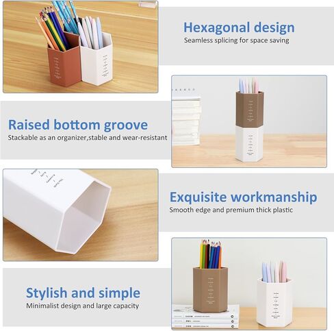 حامل أقلام للمكتب، حامل أقلام رصاص بسيط، إكسسوارات مكتب عصرية سداسية، متعدد الوظائف لتخزين أكواب أقلام الرصاص، لوازم مكتبية للنساء، المنزل، المدرسة، الفصل الدراسي والأطفال (أبيض) in Kuwait