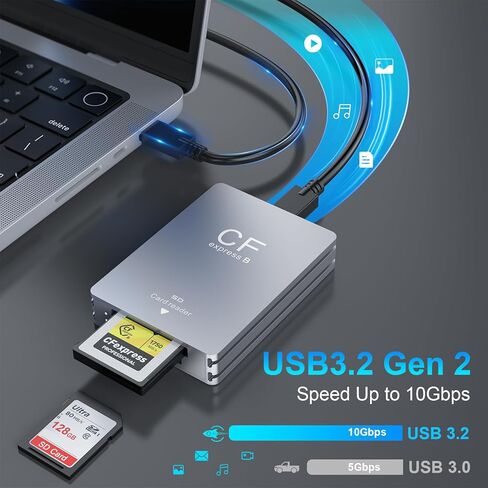 قارئ بطاقات CFexpress من النوع B وقارئ بطاقات SD، USB 3.2 Gen 2 10 جيجابت في الثانية قارئ بطاقات CFexpress، قارئ بطاقات CF Express مع كابل USB C إلى USB A/C متوافق مع أنظمة التشغيل Windows/Mac OS/Linux/Android in Kuwait