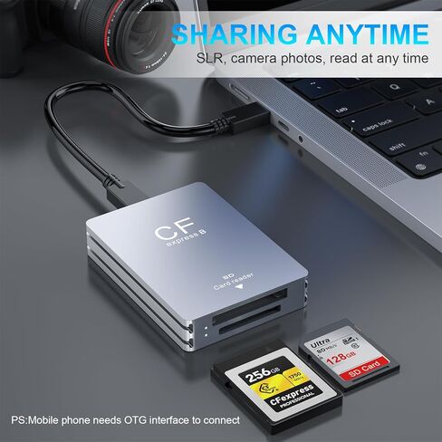 قارئ بطاقات CFexpress من النوع B وقارئ بطاقات SD، USB 3.2 Gen 2 10 جيجابت في الثانية قارئ بطاقات CFexpress، قارئ بطاقات CF Express مع كابل USB C إلى USB A/C متوافق مع أنظمة التشغيل Windows/Mac OS/Linux/Android in Kuwait