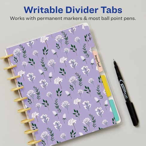 فواصل مخططة من Avery لمخططات Happy Planner ذات 9 أقراص بالحجم الكلاسيكي، مجموعة 4 علامات تبويب، تصميم أزهار الربيع، مجموعة واحدة (25484) in Saudi Arabia