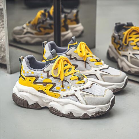 Mlynar Men Chunky Sneakers Platform Dad Shoes Colorblock Fashion Casual Sneakers Lace-Up Walking Running Breathable Shoes in Saudi Arabia