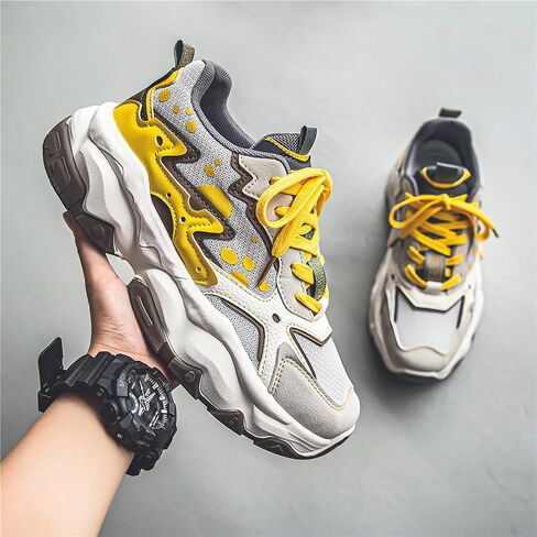 Mlynar Men Chunky Sneakers Platform Dad Shoes Colorblock Fashion Casual Sneakers Lace-Up Walking Running Breathable Shoes in Saudi Arabia