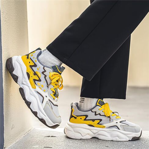 Mlynar Men Chunky Sneakers Platform Dad Shoes Colorblock Fashion Casual Sneakers Lace-Up Walking Running Breathable Shoes in Saudi Arabia