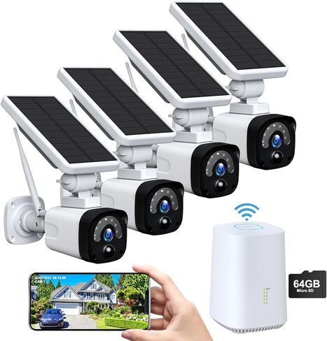2.5K Solar Wireless Security Camera System Outdoor, 4MP Solar Camera Security Outdoor WiFi,Forever Solar Powered,HDMI Output,64GB SD,PIR Motion Detection,2 Way Audio,App Alert,IP66 Waterproof in Saudi Arabia