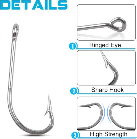 Stainless Steel Saltwater Fishing Hooks Kit - 115pcs Extra Strong O'Shaughnessy Forged Long Shank Trolling Hooks Assortment Sizes with Box for Freshwater Saltwater in Saudi Arabia
