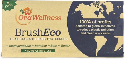 Bamboo Toothbrush, Sustainable BrushEco Bass Toothbrush with 3 Rows, Biodegradable Wooden Toothbrush for Healthy Mouth, Gums & Teeth, Reducing Gum Disease, BPA Free & Made in USA - 3 Pack in Saudi Arabia