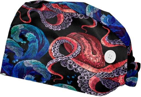 2 Packs Working Cap with Buttons Sweatband Adjustable Hats Surgical Caps for Women Men, Cute Colorful Cats in Kuwait