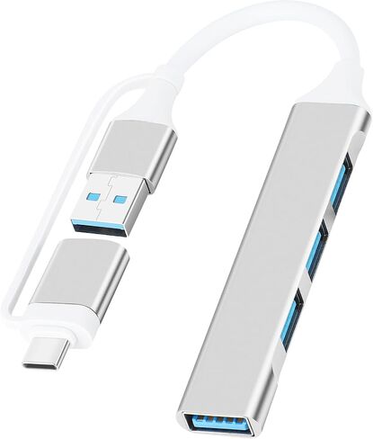 محول USB C Hub متعدد المنافذ 2 في 1 محمول USB C إلى USB Hub 3.0 من الألومنيوم USB نوع C موزع بيانات لجهاز MacBook Pro/Air، الكمبيوتر المحمول، PS4، PS5، الطابعة، رمادي in Kuwait