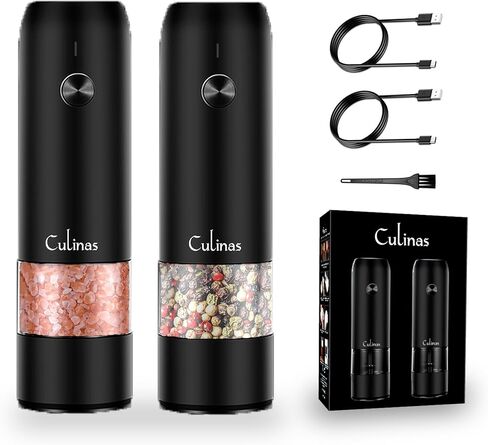Electric Salt and Pepper Grinder Set - Automatic Salt and Pepper Grinder Set Rechargeable - Light Up Electronic Salt and Pepper Shakers with LED Light (Black), small in Saudi Arabia