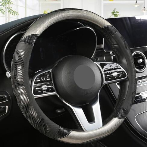 GZE Honeycomb Steering Wheel Cover Carbon Fiber Leather Breathable Wear-Resistant 15 Inch Four Seasons Universal Car Steering Wheel Covers (Black-Red) in Saudi Arabia