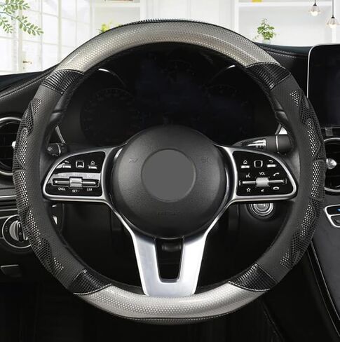 GZE Honeycomb Steering Wheel Cover Carbon Fiber Leather Breathable Wear-Resistant 15 Inch Four Seasons Universal Car Steering Wheel Covers (Black-Red) in Saudi Arabia