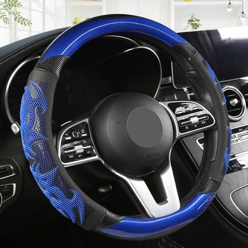 GZE Honeycomb Steering Wheel Cover Carbon Fiber Leather Breathable Wear-Resistant 15 Inch Four Seasons Universal Car Steering Wheel Covers (Black-Red) in Saudi Arabia