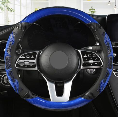 GZE Honeycomb Steering Wheel Cover Carbon Fiber Leather Breathable Wear-Resistant 15 Inch Four Seasons Universal Car Steering Wheel Covers (Black-Red) in Saudi Arabia