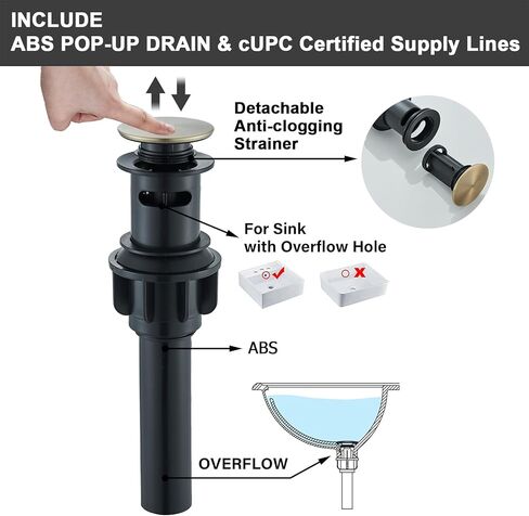 Votamuta الحمام بالوعة الحنفية النفط يفرك الحنفيات الحمام البرونزية لبالوعة 3 حفرة 8 بوصة 2 مقابض صنبور واسع النطاق لبالوعة الحمام الغرور صنبور مع تجاوز استنزاف المنبثقة وخطوط المياه in Kuwait