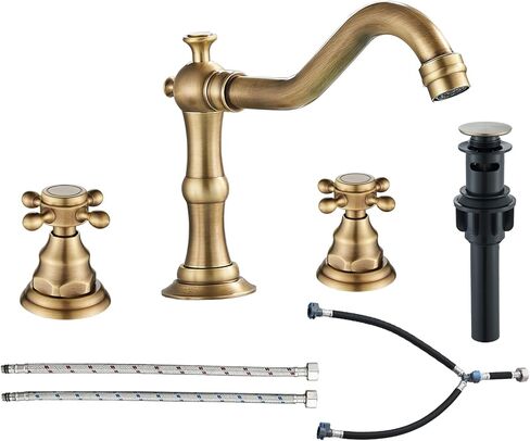 Votamuta الحمام بالوعة الحنفية النفط يفرك الحنفيات الحمام البرونزية لبالوعة 3 حفرة 8 بوصة 2 مقابض صنبور واسع النطاق لبالوعة الحمام الغرور صنبور مع تجاوز استنزاف المنبثقة وخطوط المياه in Kuwait